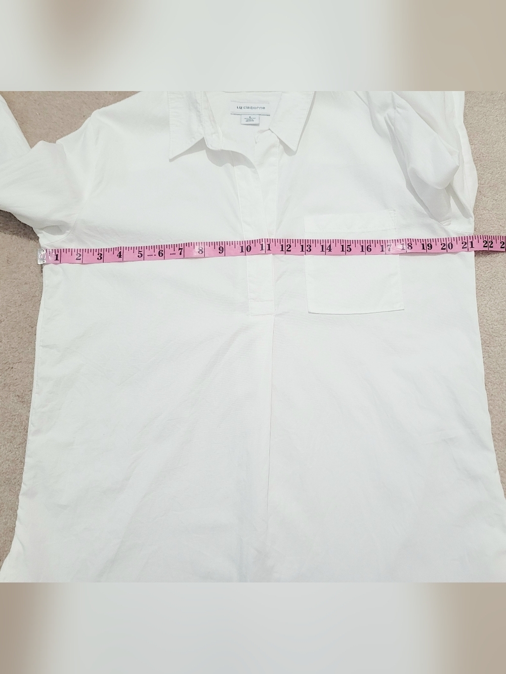 Liz Claiborne White Blouse Tunic Womens Size Small 100% Cotton Popover Classic - Picture 10 of 12